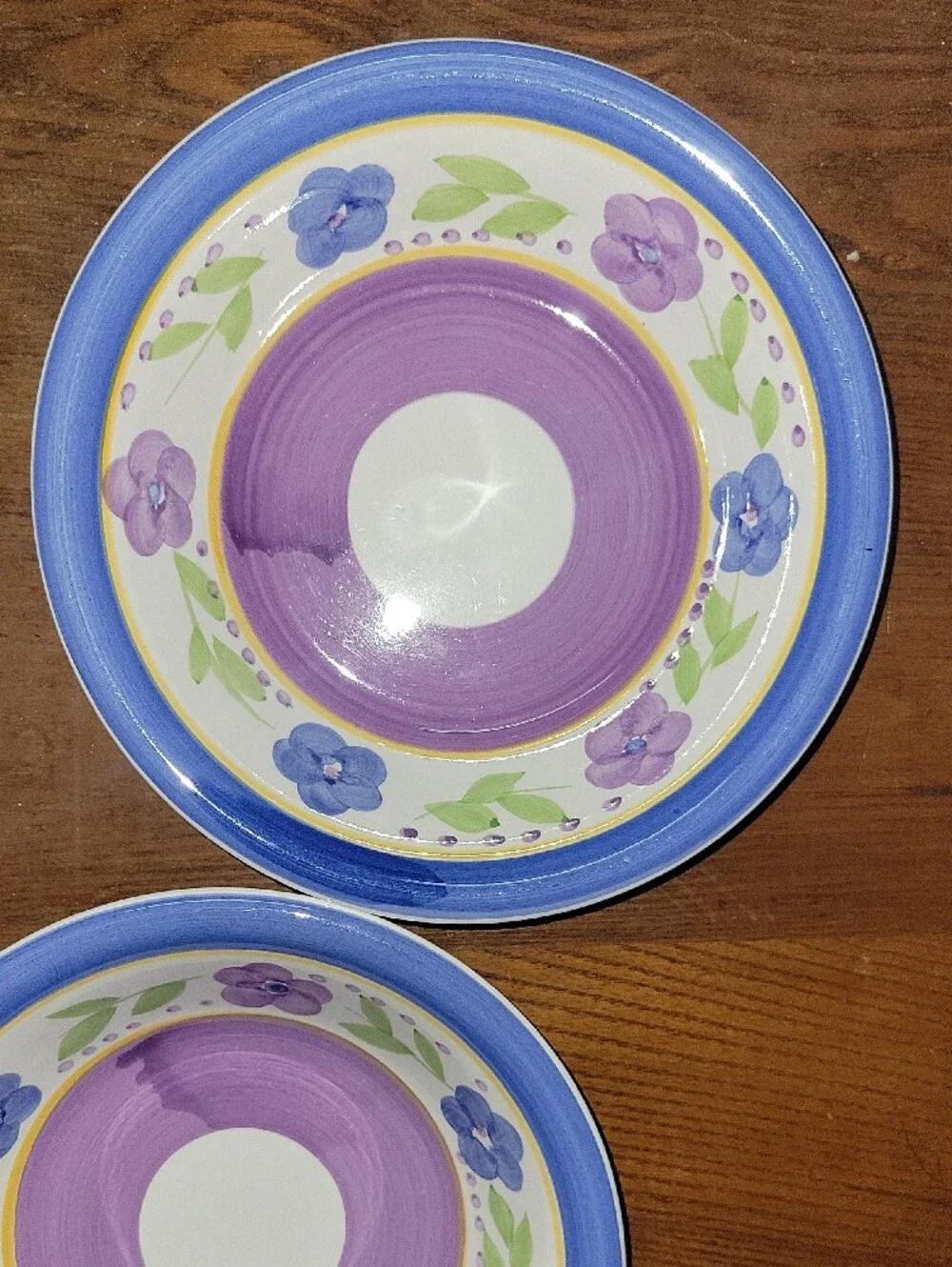 Vintage Gibson Bella Everyday Soup Cereal Bowls Set of 2 Blue Purple Floral